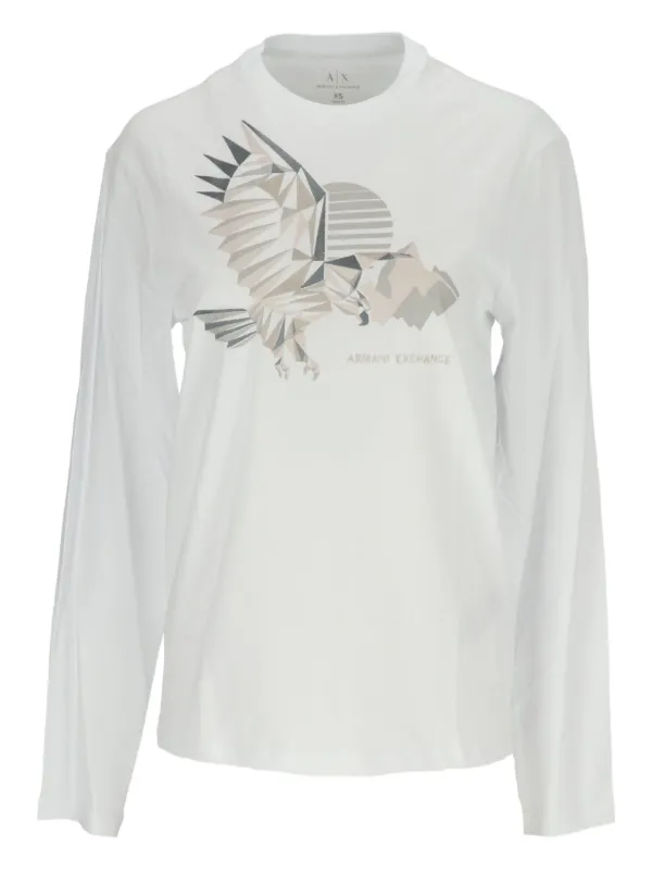 Armani Exchange eagle-print long-sleeve T-shirt Neutrals