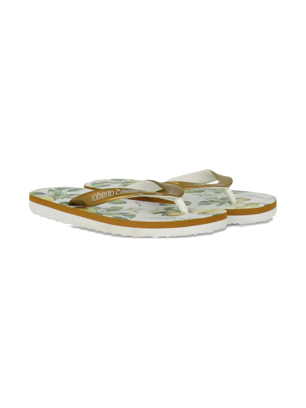Roberto Cavalli Junior printed logo flip-flops Gold