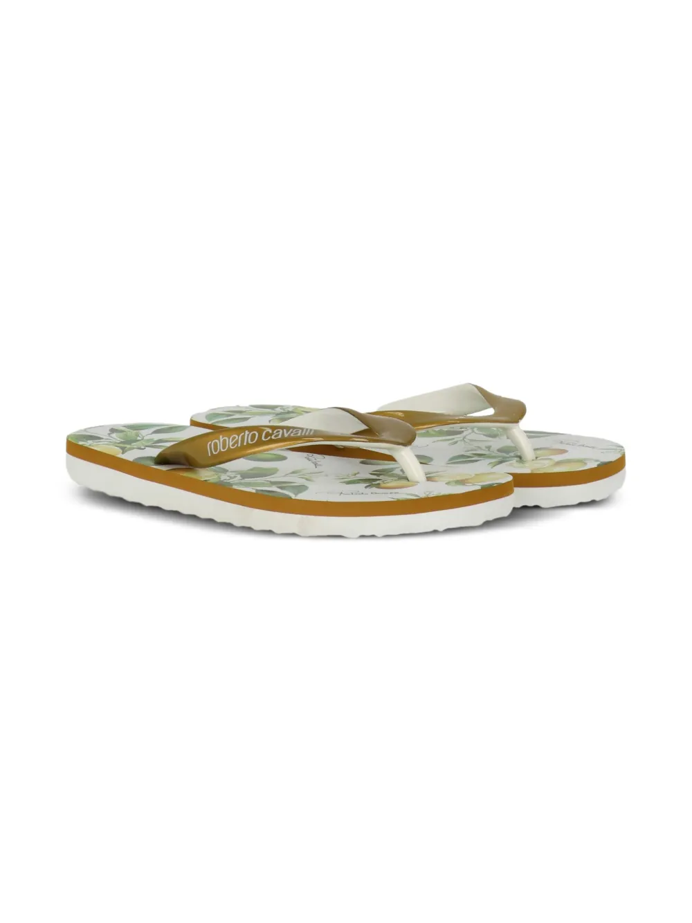 Roberto Cavalli Junior printed logo flip-flops Gold