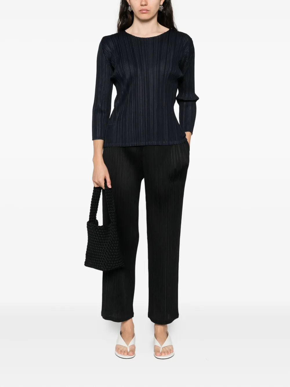 Issey Miyake Pleated Blouse In Black
