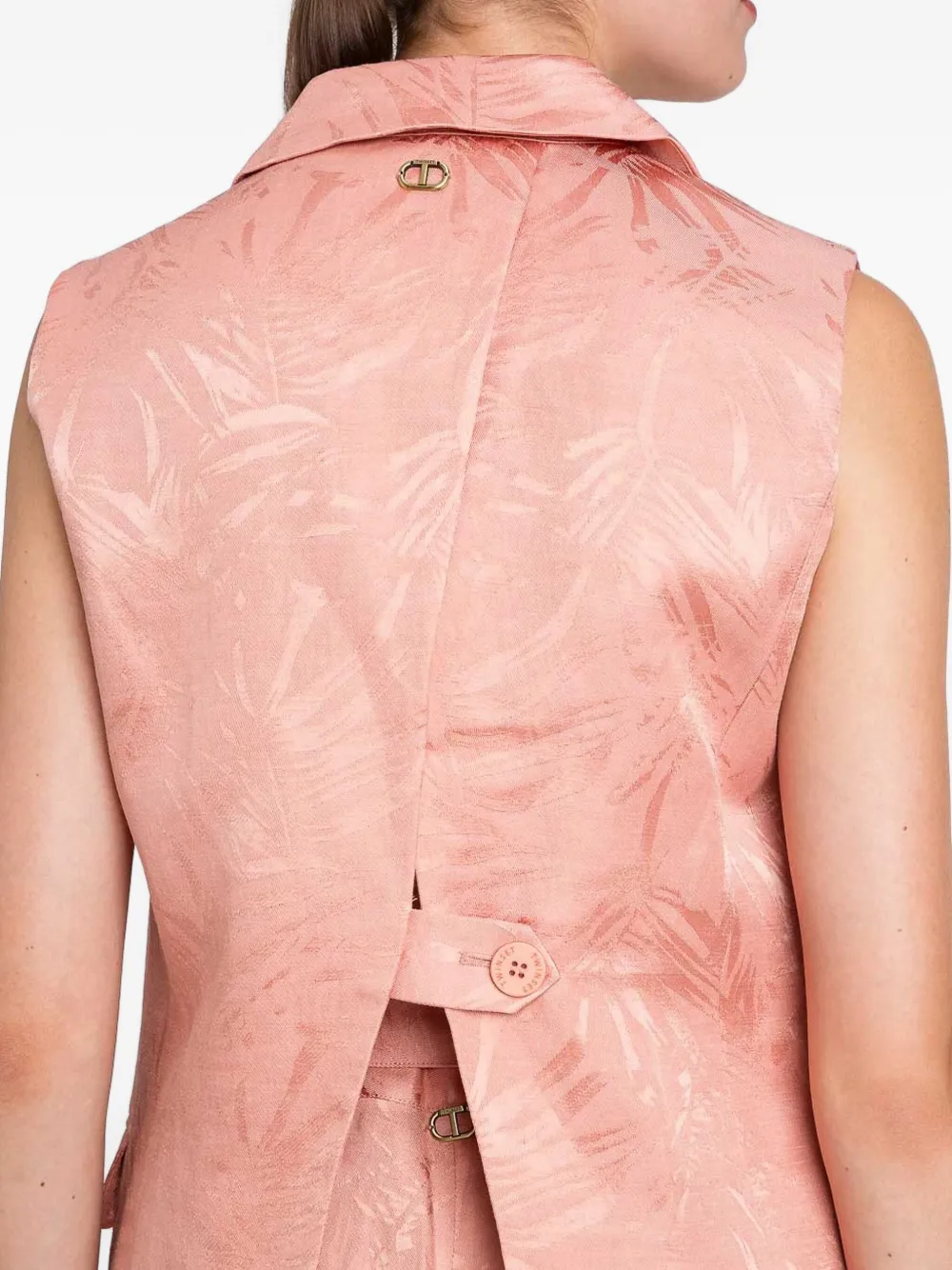 TWINSET Gilet met enkele rij knopen en bladerprint Roze