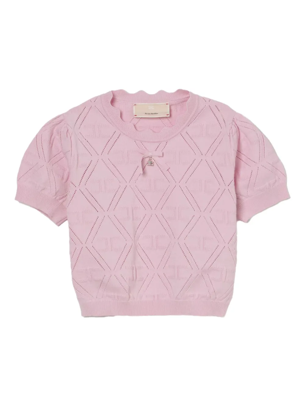 Elisabetta Franchi Puff-sleeve Diamond-pattern T-shirt In Pink