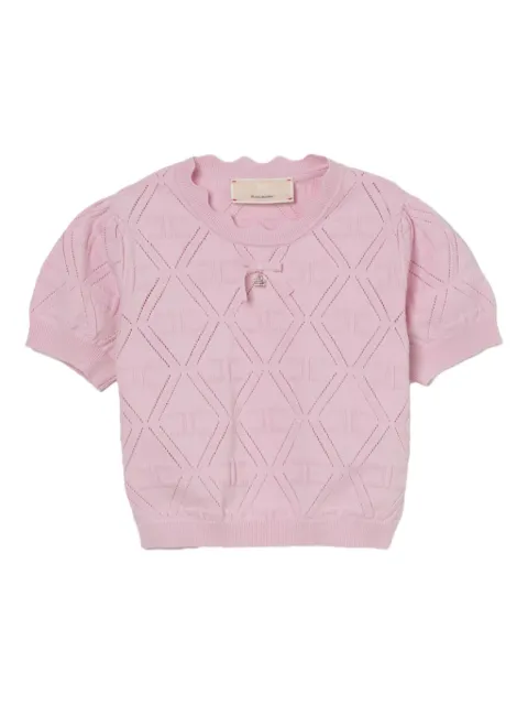 Elisabetta Franchi Kids puff-sleeve diamond-pattern T-shirt