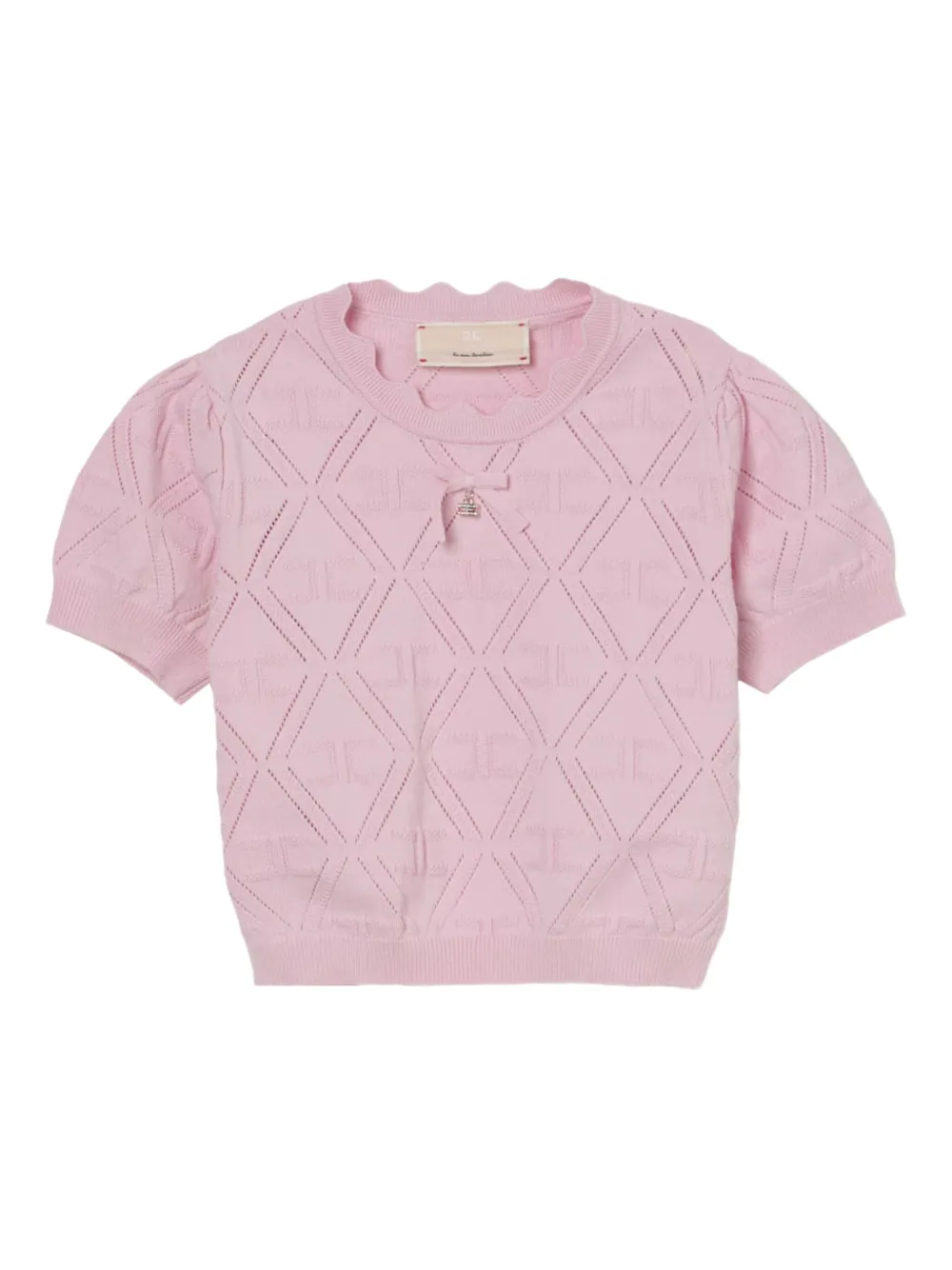 Elisabetta Franchi Kids puff-sleeve diamond-pattern T-shirt | Pink | Image 1
