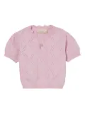 Elisabetta Franchi Kids puff-sleeve diamond-pattern T-shirt - Pink