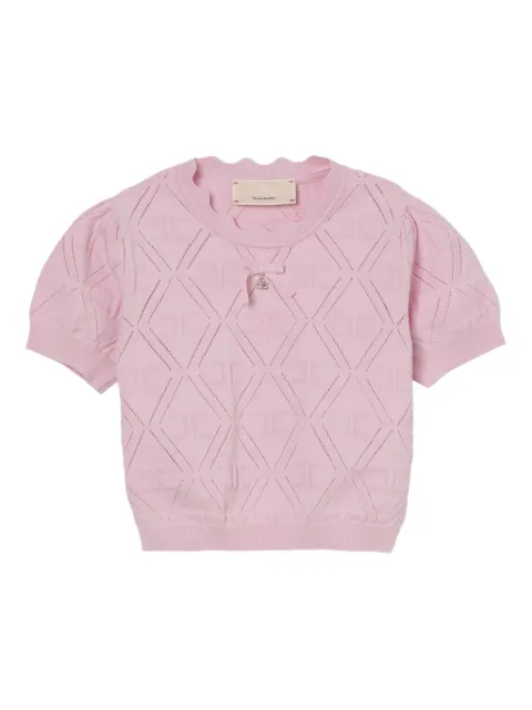 Elisabetta Franchi Kids puff-sleeve diamond-pattern T-shirt
