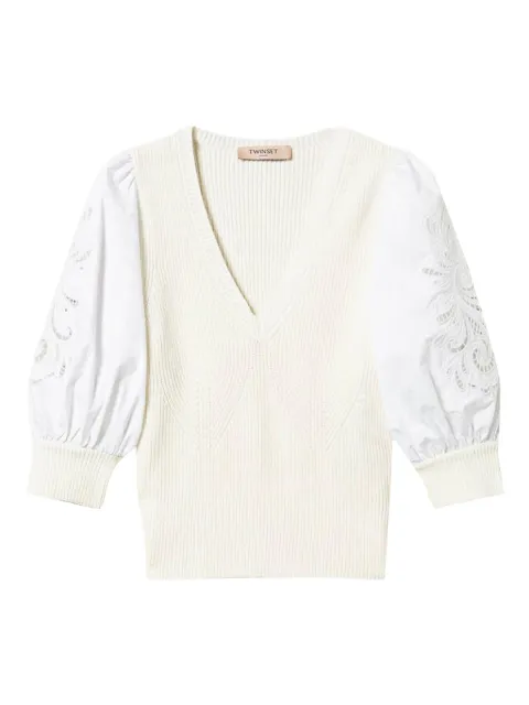 TWINSET puff-sleeve broderie-anglaise jumper