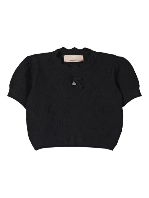 Elisabetta Franchi Kids puff-sleeved diamond-pattern knitwear top