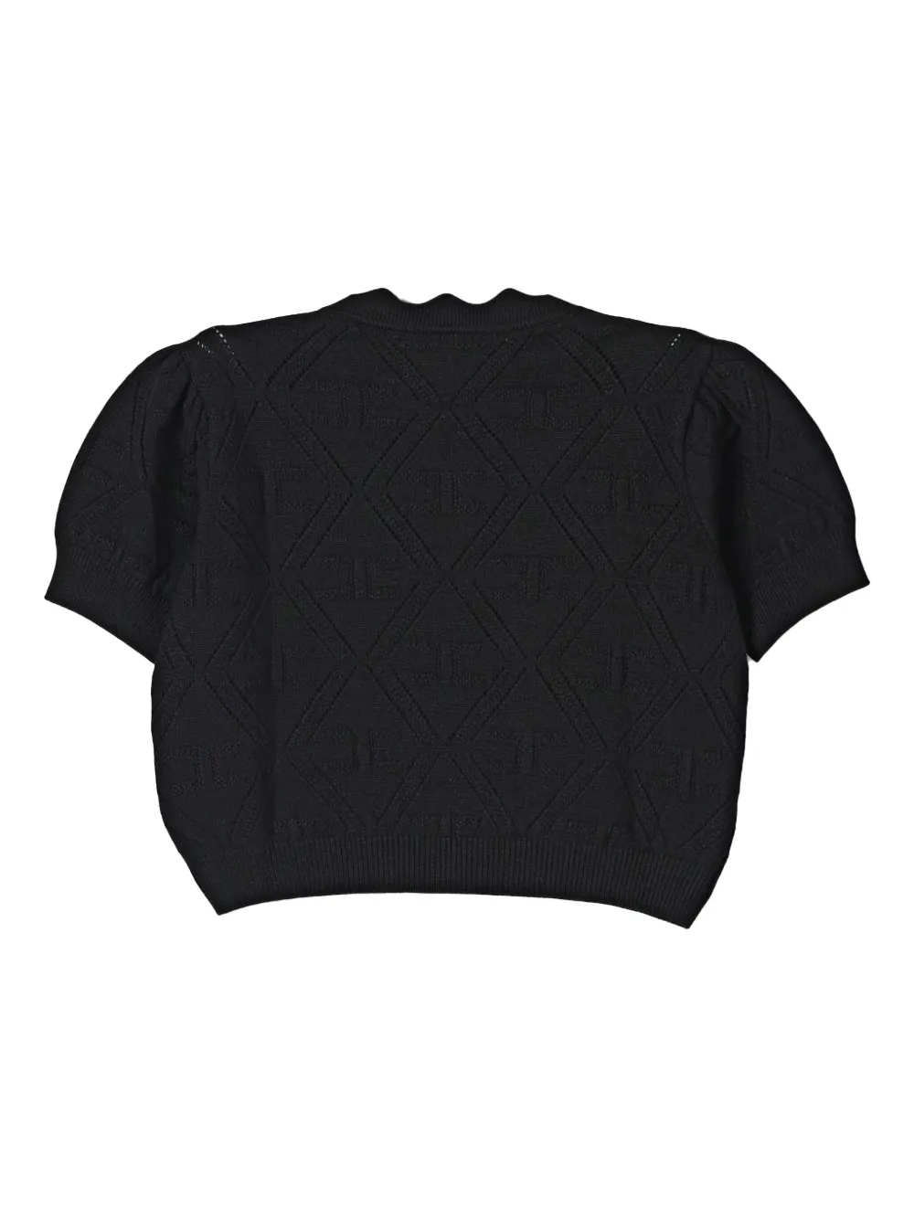 Elisabetta Franchi Kids puff-sleeved diamond-pattern knitwear top Zwart