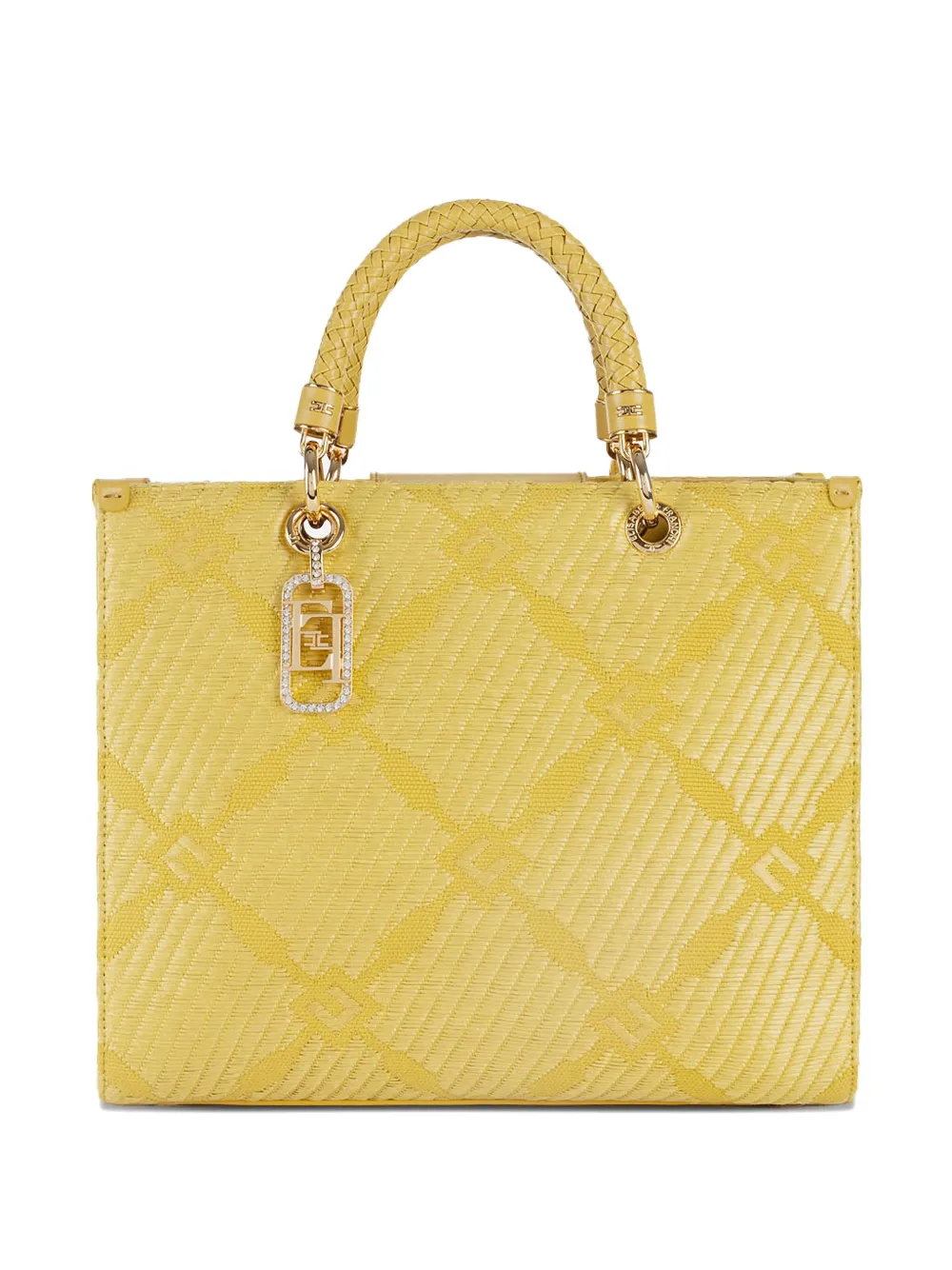 Elisabetta Franchi braided-handle crystal-embellished tote bag - Giallo
