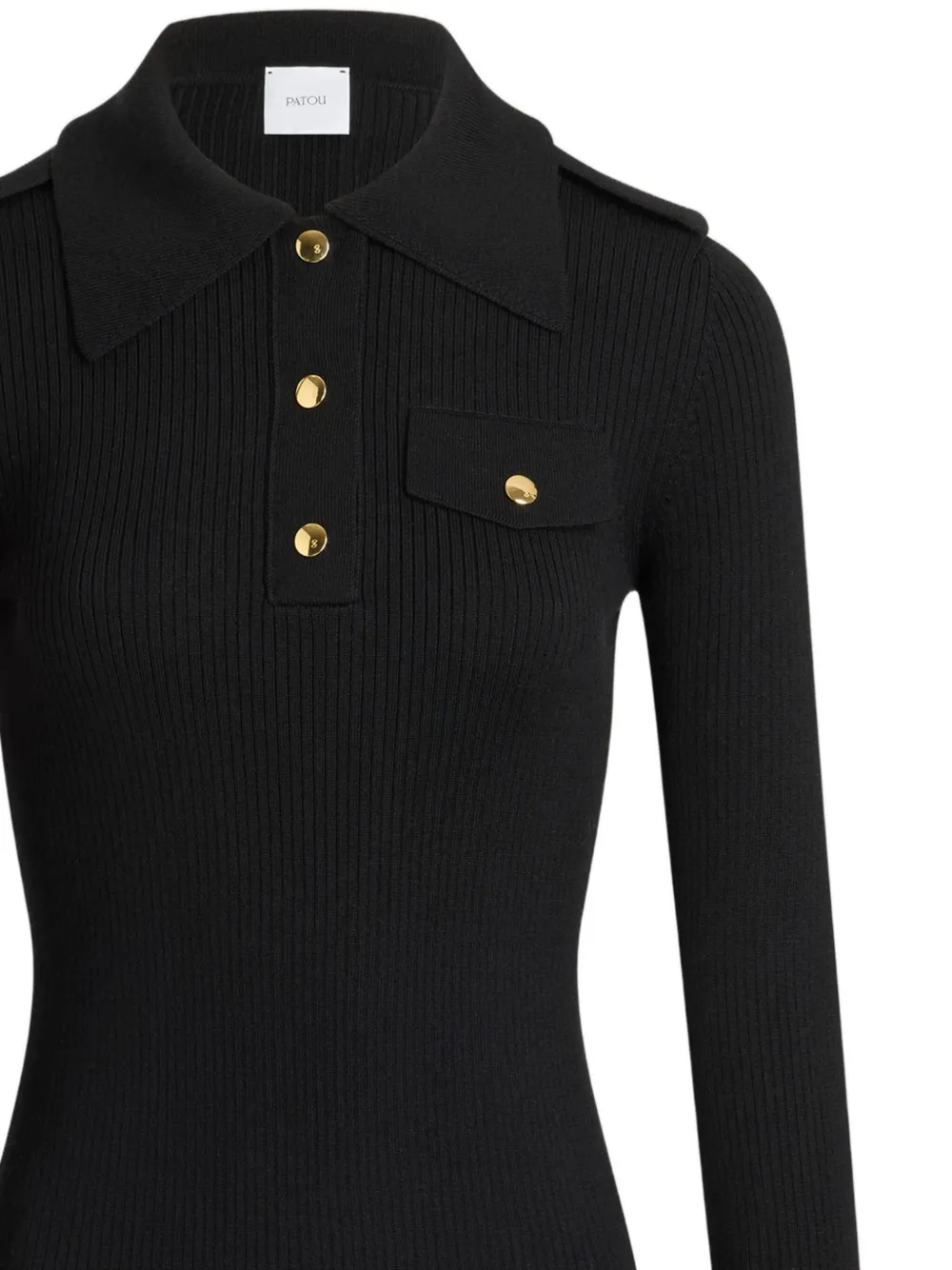 Patou Geribbelde midi-jurk met polokraag - Zwart