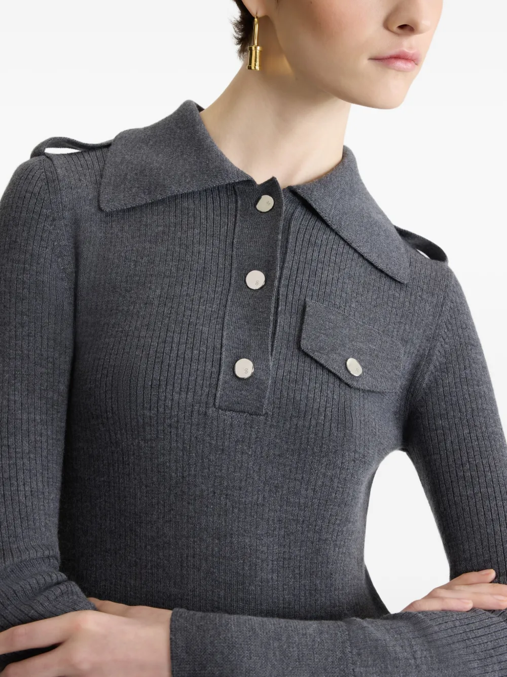 Patou Geribbelde polojurk Grijs