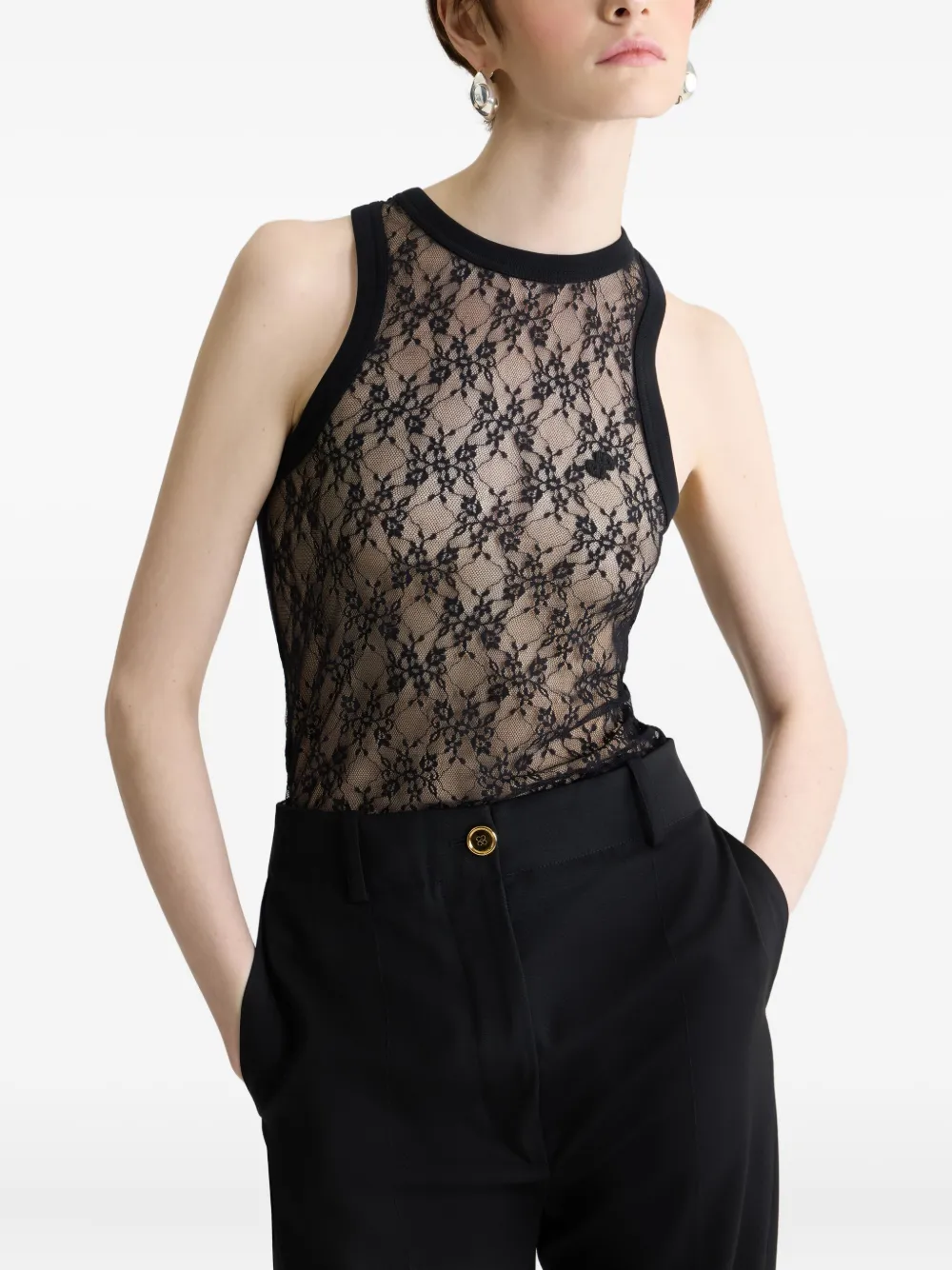 Patou Tanktop met bloemenkant Zwart