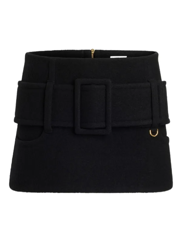 Patou Belted Wool Mini Skirt in Black