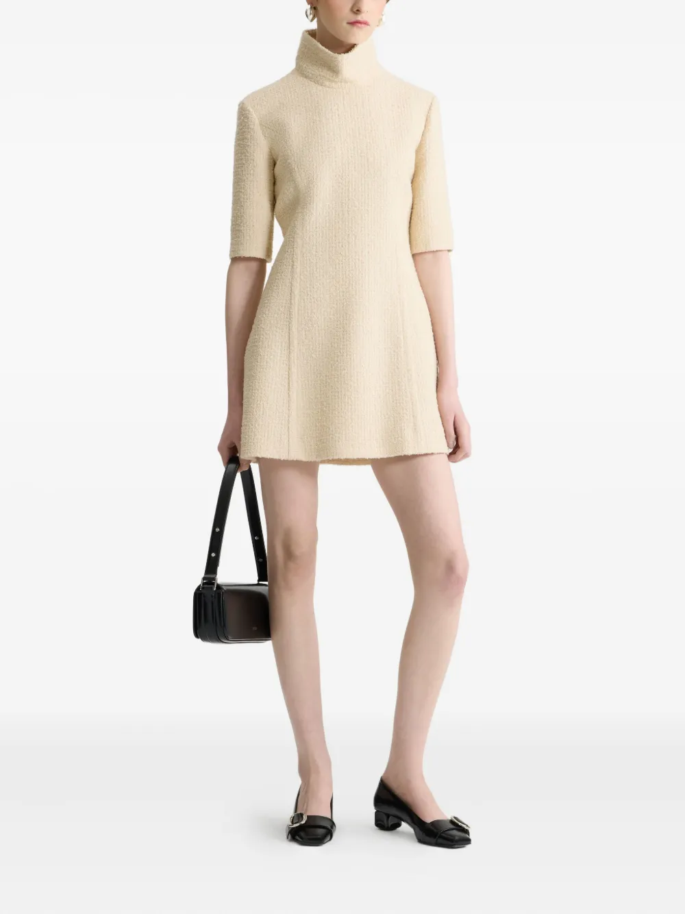 Patou Tweed mini-jurk met hoge hals Beige