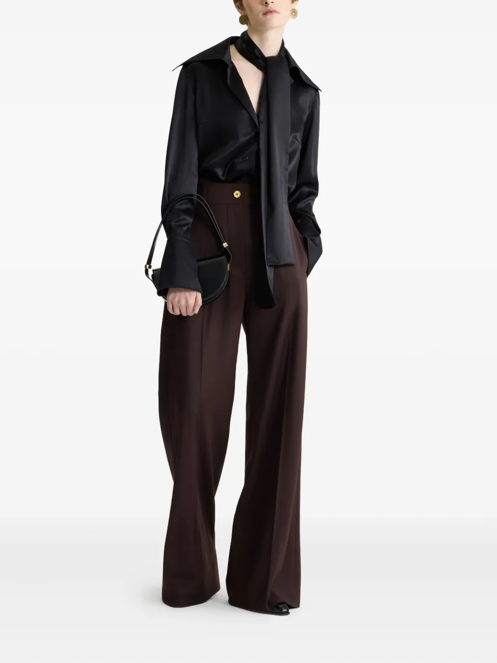 Patou Zijden blouse met brede kraag Zwart