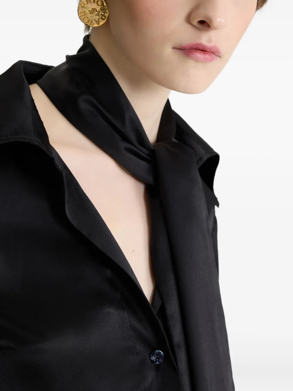 Patou Zijden blouse met brede kraag Zwart
