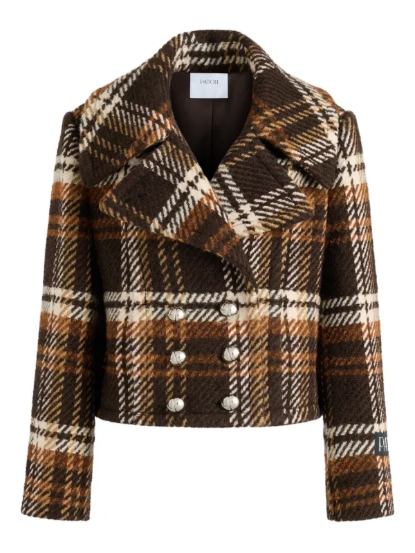 Patou Plaid Double-breasted Jacket in Brown