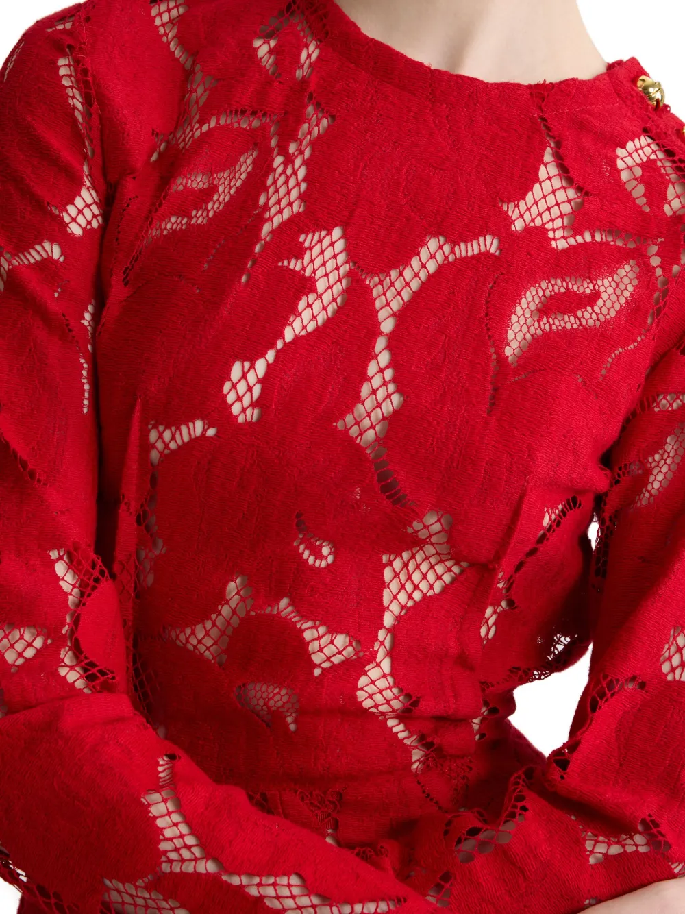 Patou Asymmetrische jurk met bloemenkant Rood