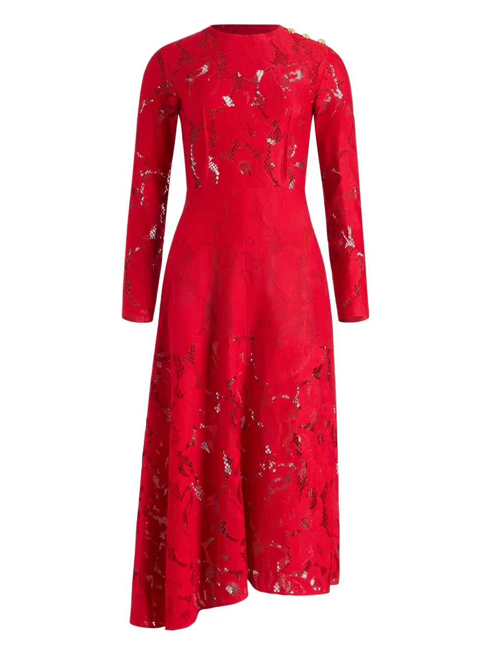 Patou Asymmetrische jurk met bloemenkant Rood