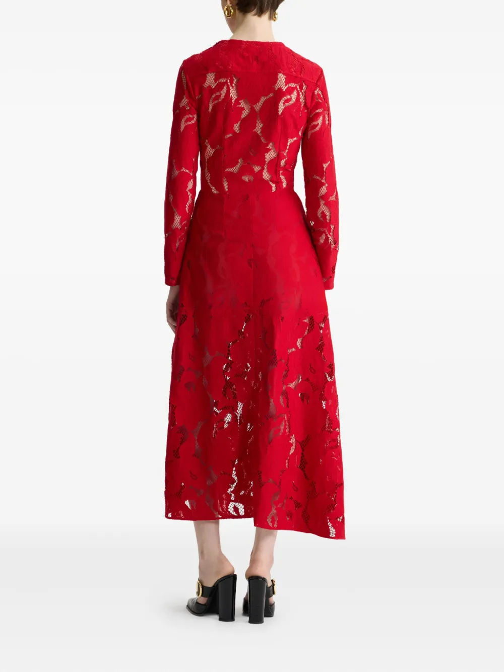 Patou Asymmetrische jurk met bloemenkant Rood