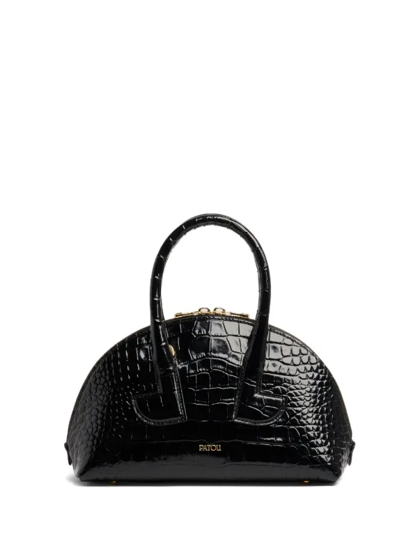 Patou Le Patou Bowling Crocodile-embossed Half-moon Bag in Black