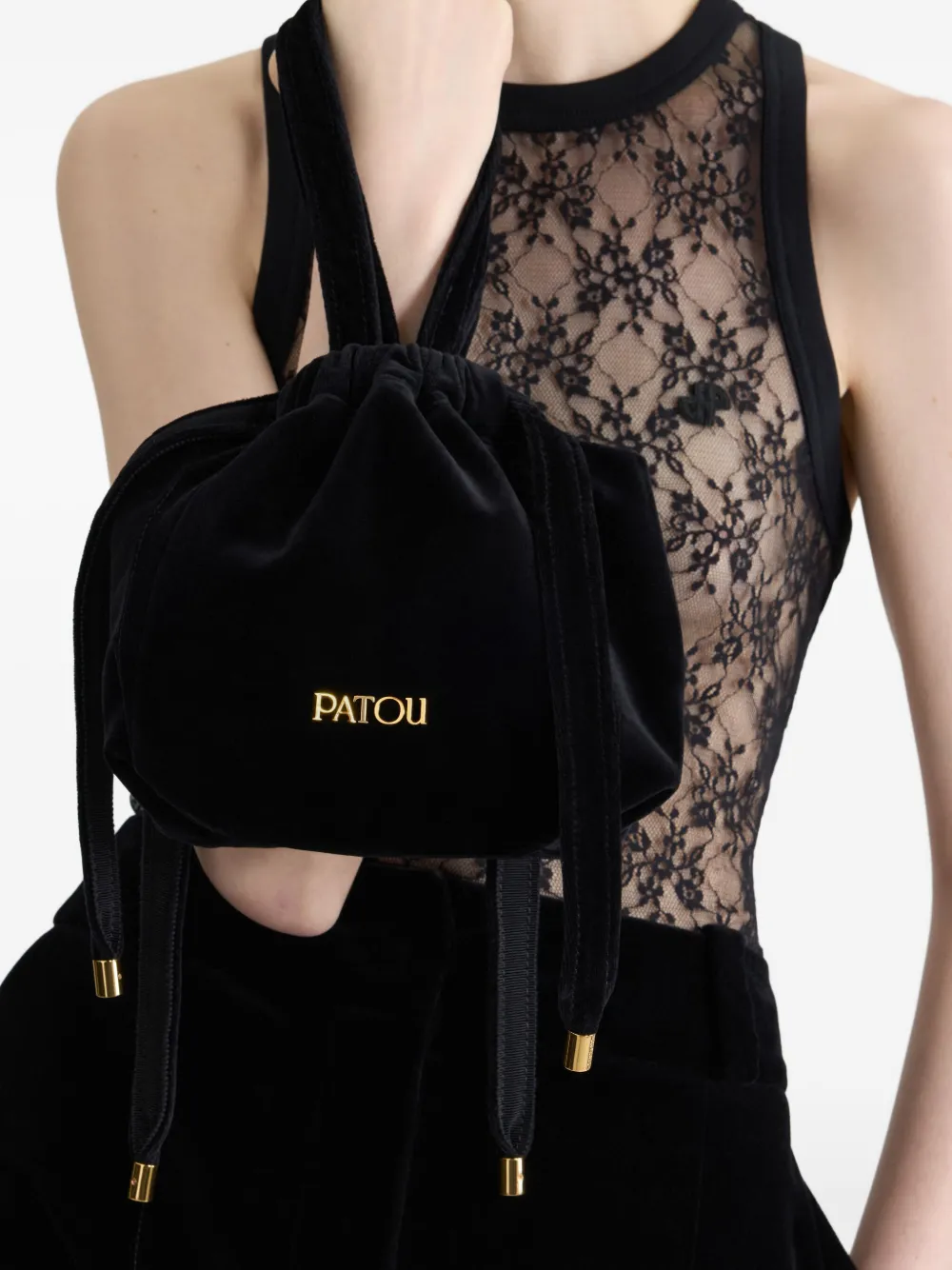 Patou Evening fluwelen tas met trekkoord - Zwart