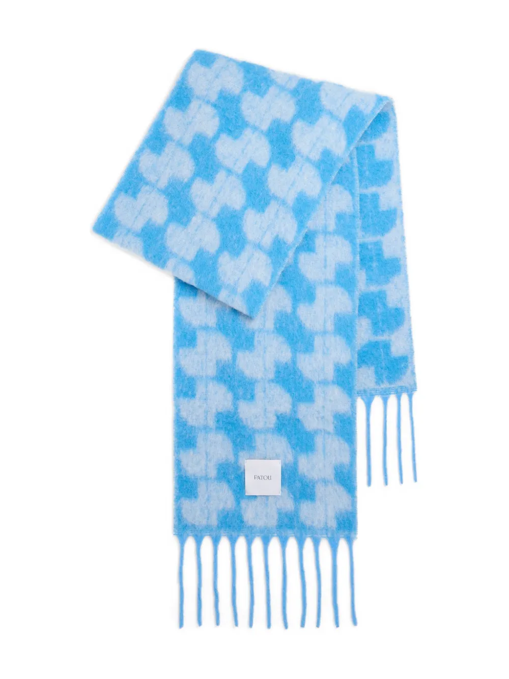 Patou geometric-pattern fringed scarf | Blue | Image 1