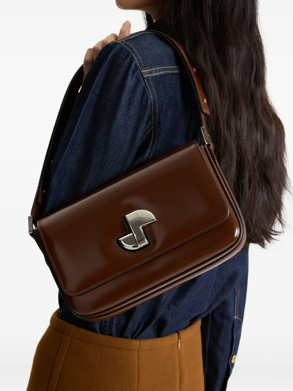 Patou Le Classic Lock leren schoudertas - Bruin