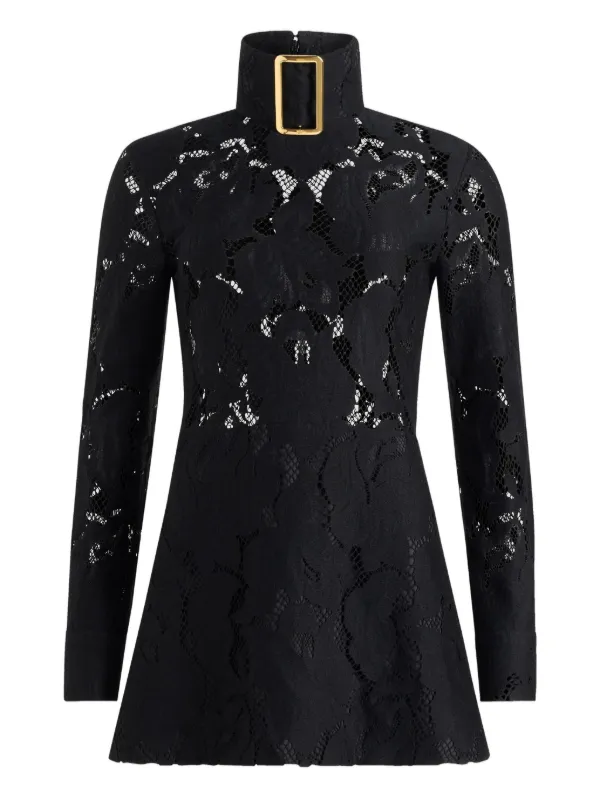Patou Buckle-collar Lace Dress in Black