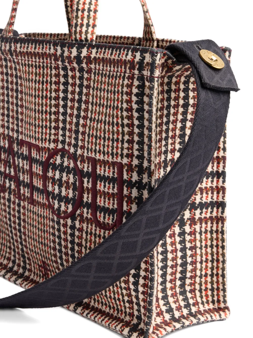 Patou Geruite shopper met geborduurd logo Bruin