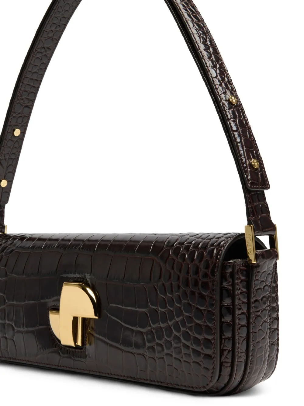 Patou Le Lock schoudertas met krokodillenprint - Bruin