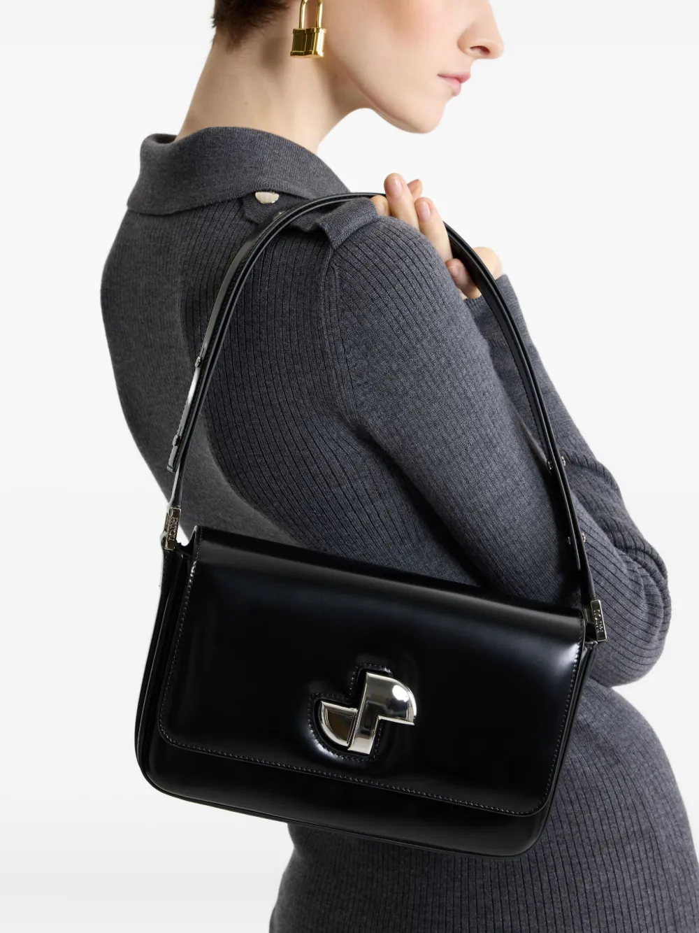Patou Le Classic Lock leren schoudertas - Zwart