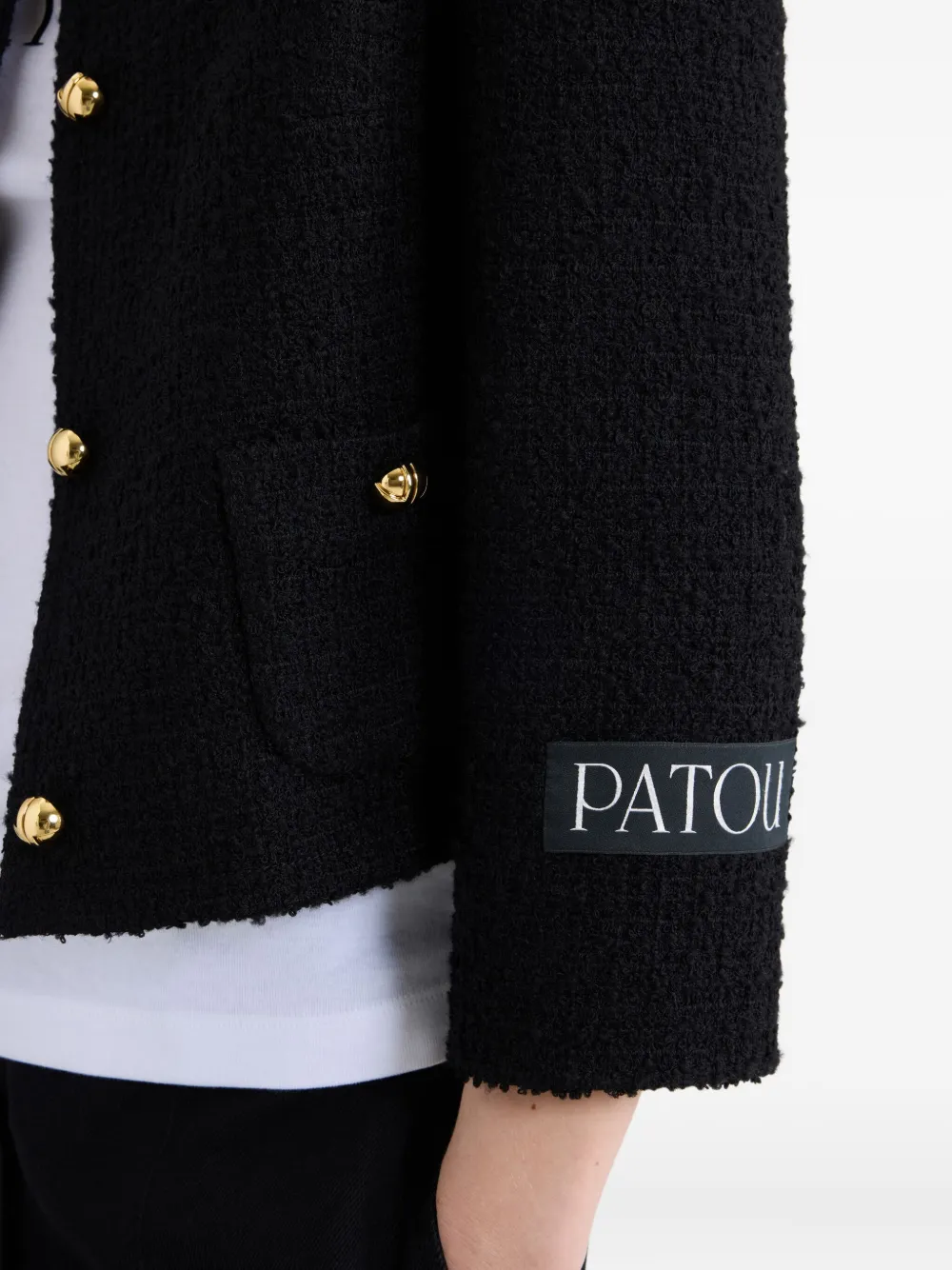 Patou Kraagloos tweed jack Zwart