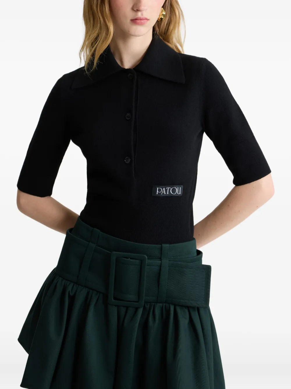 Patou Wool And Cashmere Polo Shirt In Black