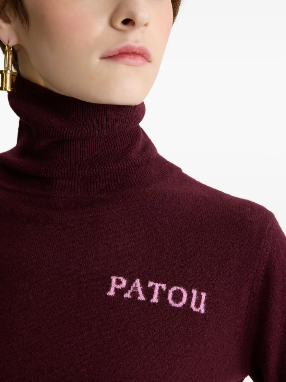Patou Intarsia Turtleneck Jumper In Burgundy