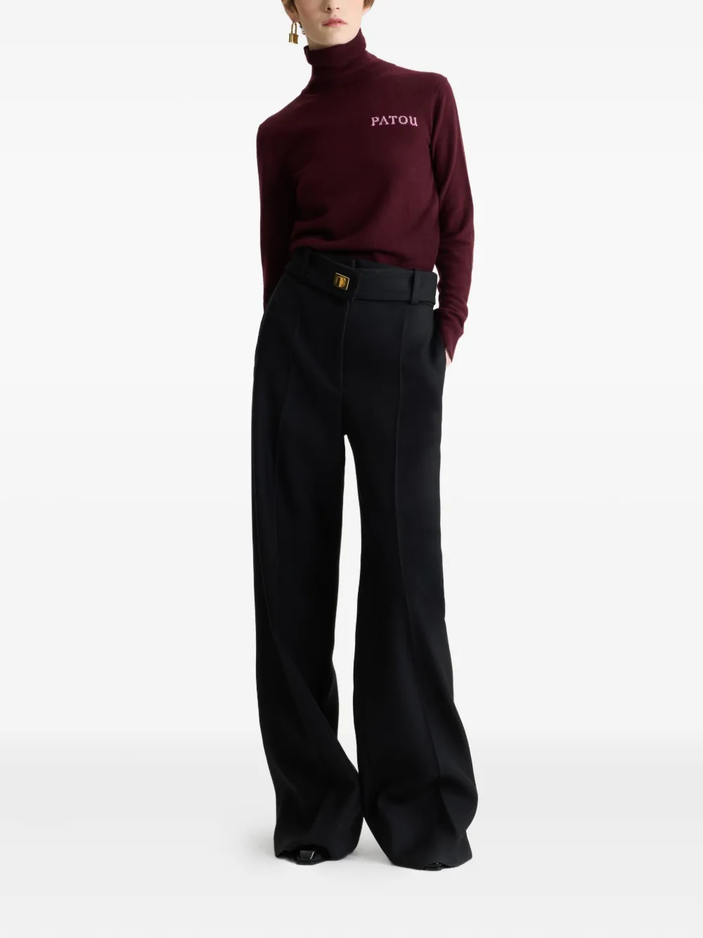 Patou Intarsia Turtleneck Jumper In Burgundy