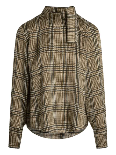 Patou plaid-pattern scarf-detail blouse