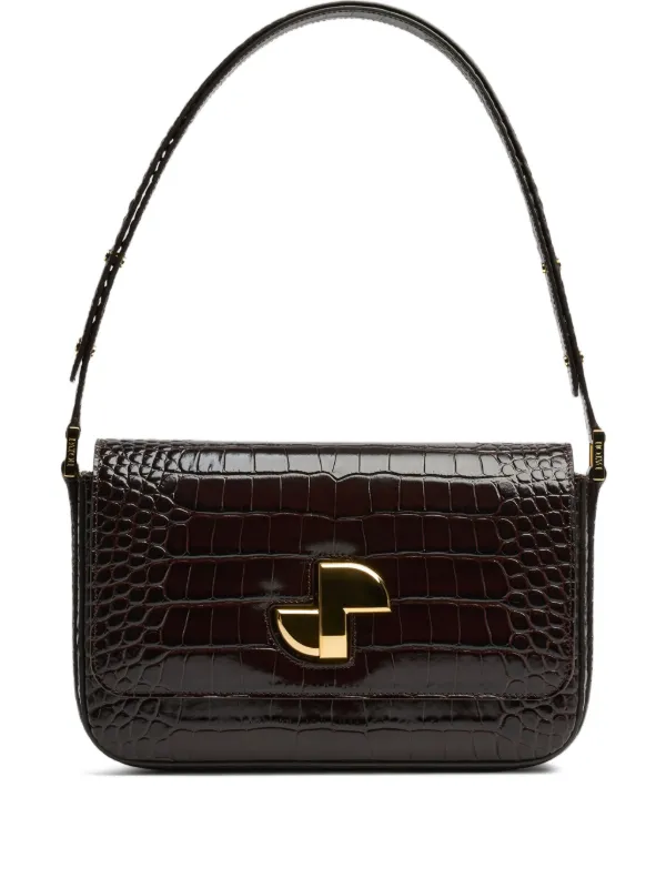 Patou Crocodile-embossed Shoulder Bag in Brown