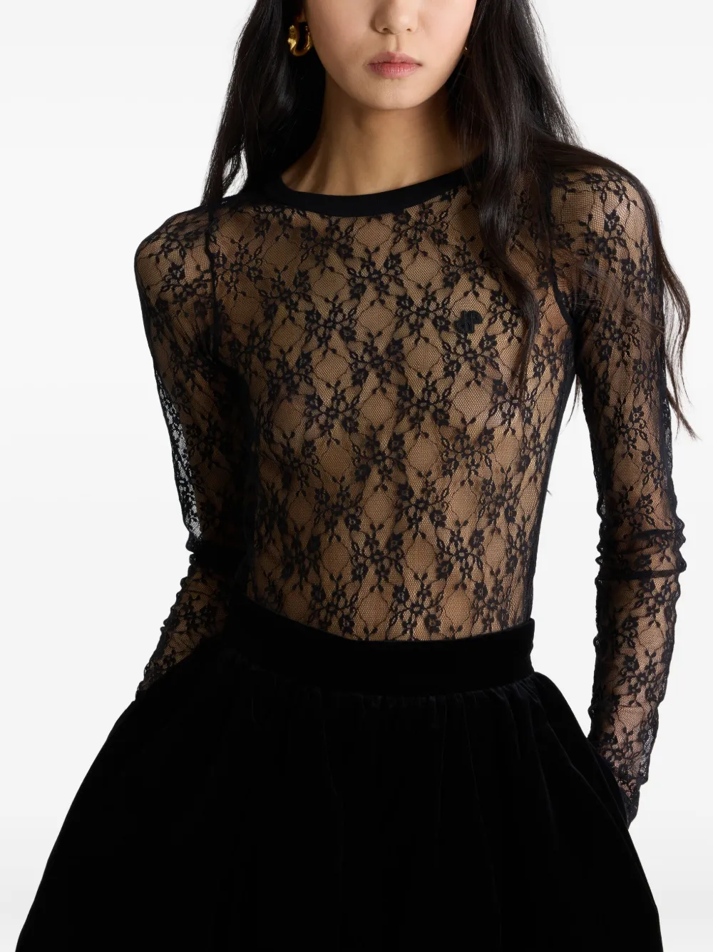 Patou Top met bloemenprint en lange mouwen Zwart