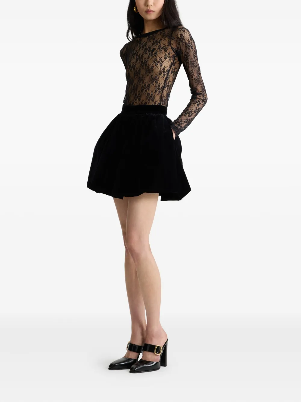 Patou Top met bloemenprint en lange mouwen - Zwart