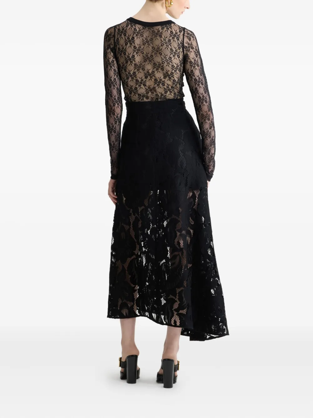 Patou Asymmetrische midi-rok met kant Zwart