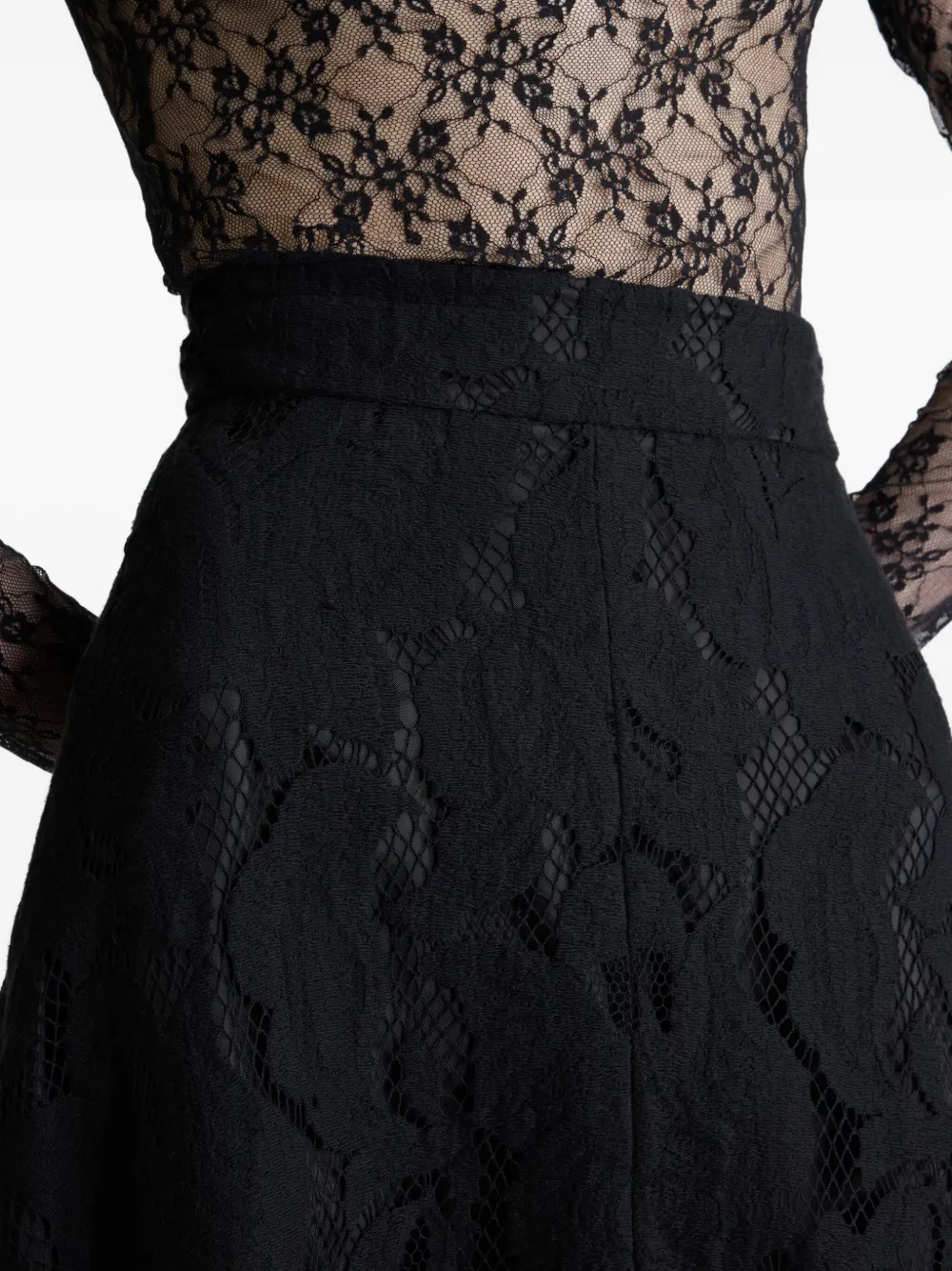 Patou Asymmetrische midi-rok met kant Zwart