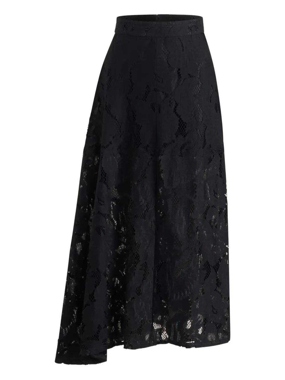 Patou Asymmetrische midi-rok met kant Zwart