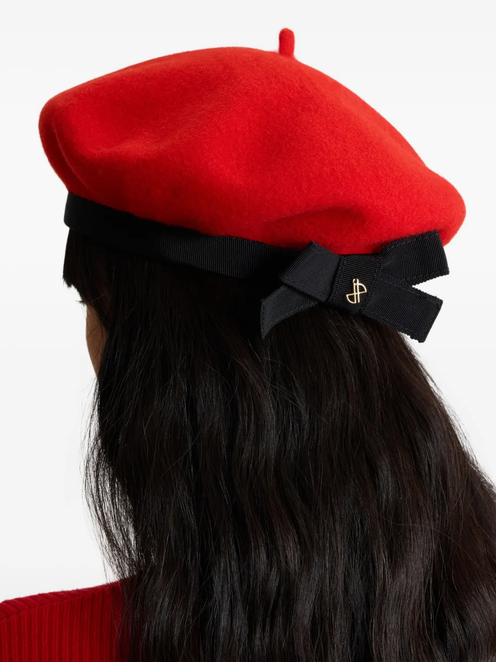 Patou Wollen baret met grosgrain strik Rood