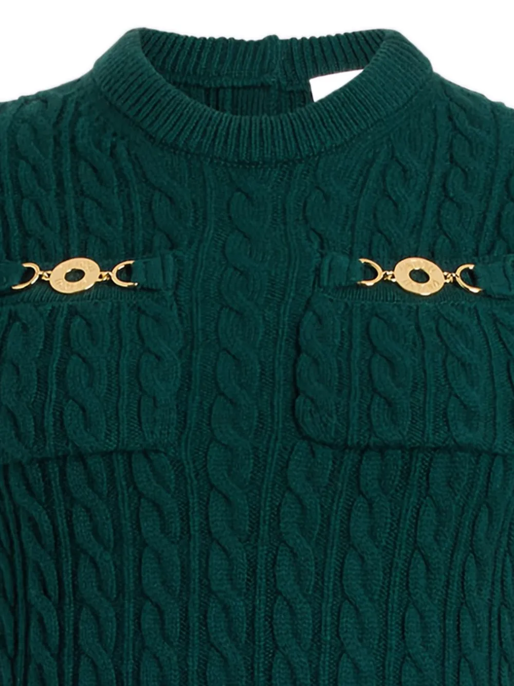 Patou Kabelgebreide mini-jurk met gouden knoop - Groen
