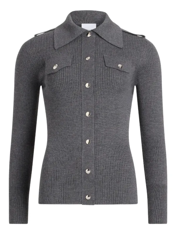 Patou Ribbed Collared Cardigan in Grey