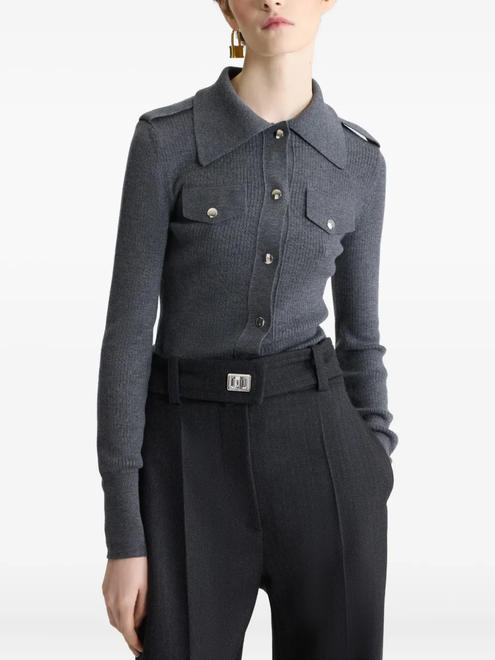 Patou Geribbeld vest met kraag Grijs