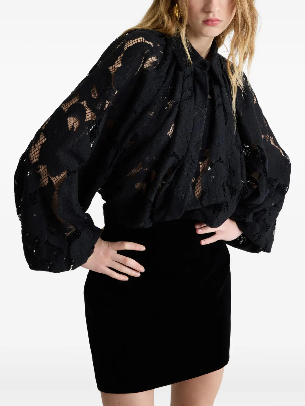 Patou Blouse met ballonmouwen Zwart