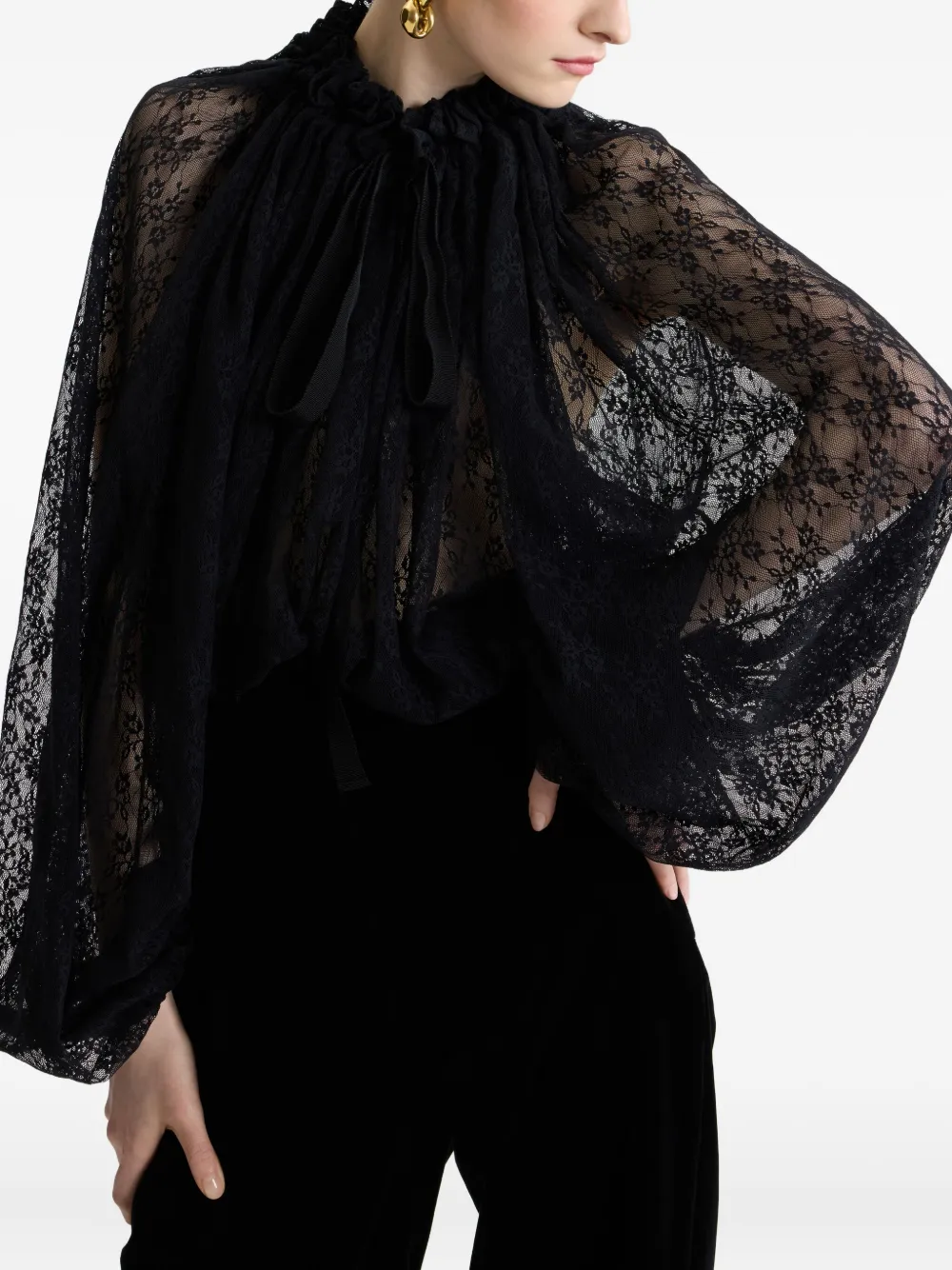 Patou Lace Drawstring Top In Black